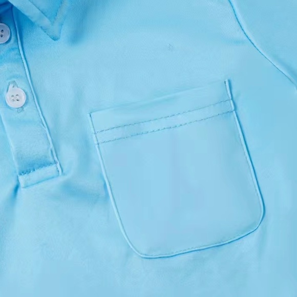 Pencil Pattern Blue Polo Shirt With One Pocket for Boy - Picture 2 of 3